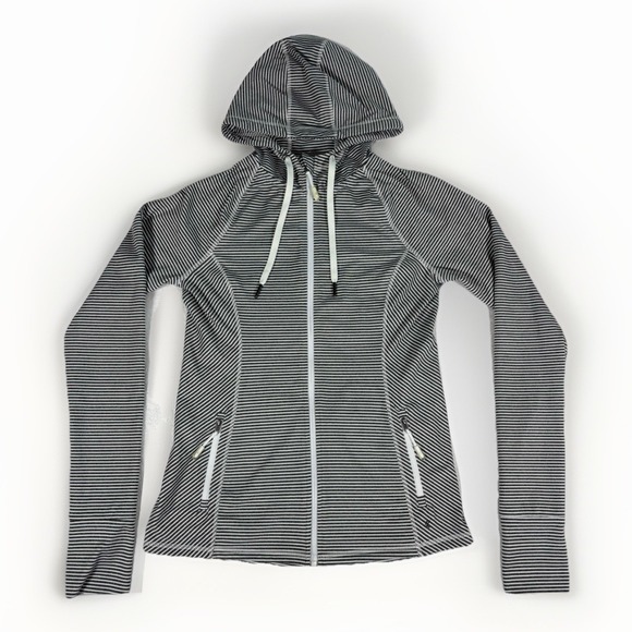 KYODAN Yoga Jacket Gray White Stripe Size Small S Womens Hooded Full Zip - Picture 1 of 14